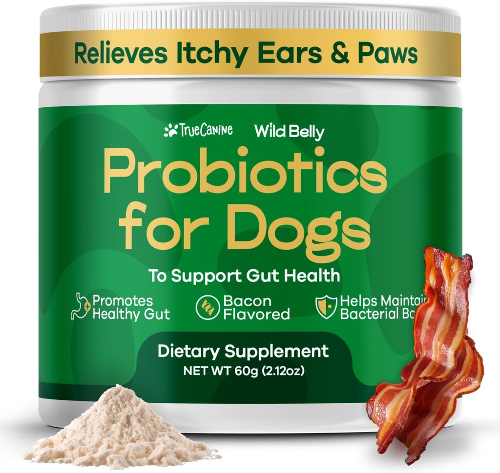 Hondenprobiotica voor spijsverteringsgezondheid - Probiotica voor honden Gut Health & Allergie Relief - Probiotica voor honden - Gist, jeukende huid en jeukende oren - Powder Alternative to Pet Chews - TrueCanine Wild Belly
