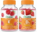 Levensvatbare vitamine E + vitamine D 10000 IE, Gummies Bundle - Geweldig proeven, Vitaminesupplement, Glutenvrij, GGO-vrij, Kauwgom