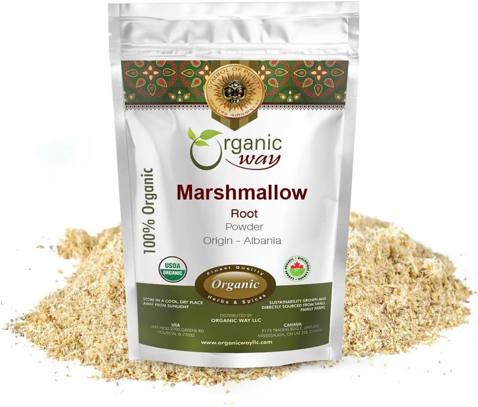 Bio Way Marshmallow Root Powder (Althaea Officinalis) - Herbal Tea (thé à base de plantes) European Wild-Harvest (Certifié biologique et casher) Vegan, non OGM et sans gluten (Certifié USDA) Origine - Albanie (2Oz.)