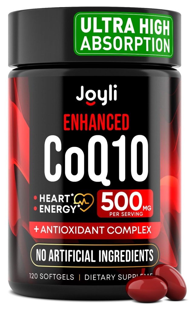 Hoge Absorptie CoQ10 500MG - Co Q10 Supplement 120 Softgels voor Hartgezondheid&Energieproductie - Enhanced CoQ10 Voedingssupplementen met Co-enzym Q10 - Alternatief voor coq10 400mg softgels