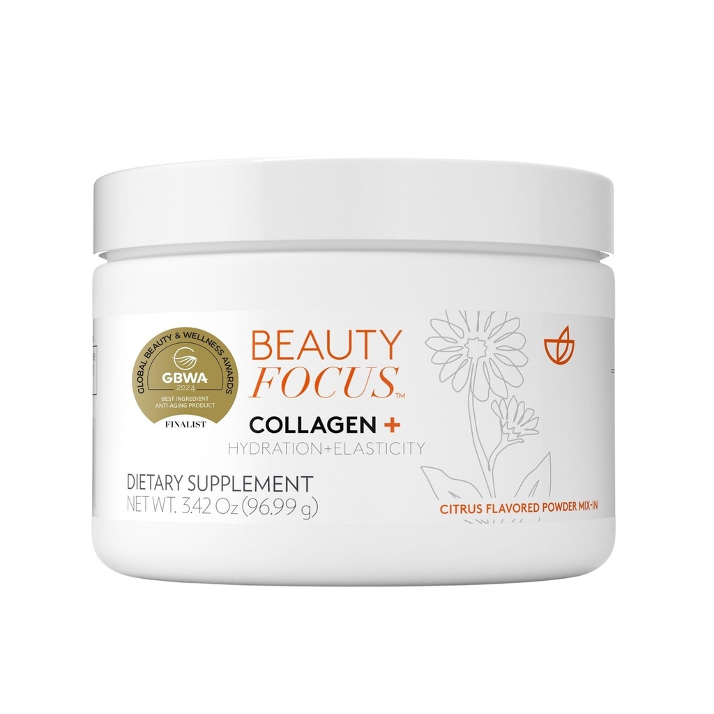 Nu Skin Collagen+ Powder Mix-in (en) Citrus-Flavored Collagen Peptides avec Lutéine et Acerola Cherry (en) Soutient l'élasticité de la peau, les tons et la texture (en) 30 portions