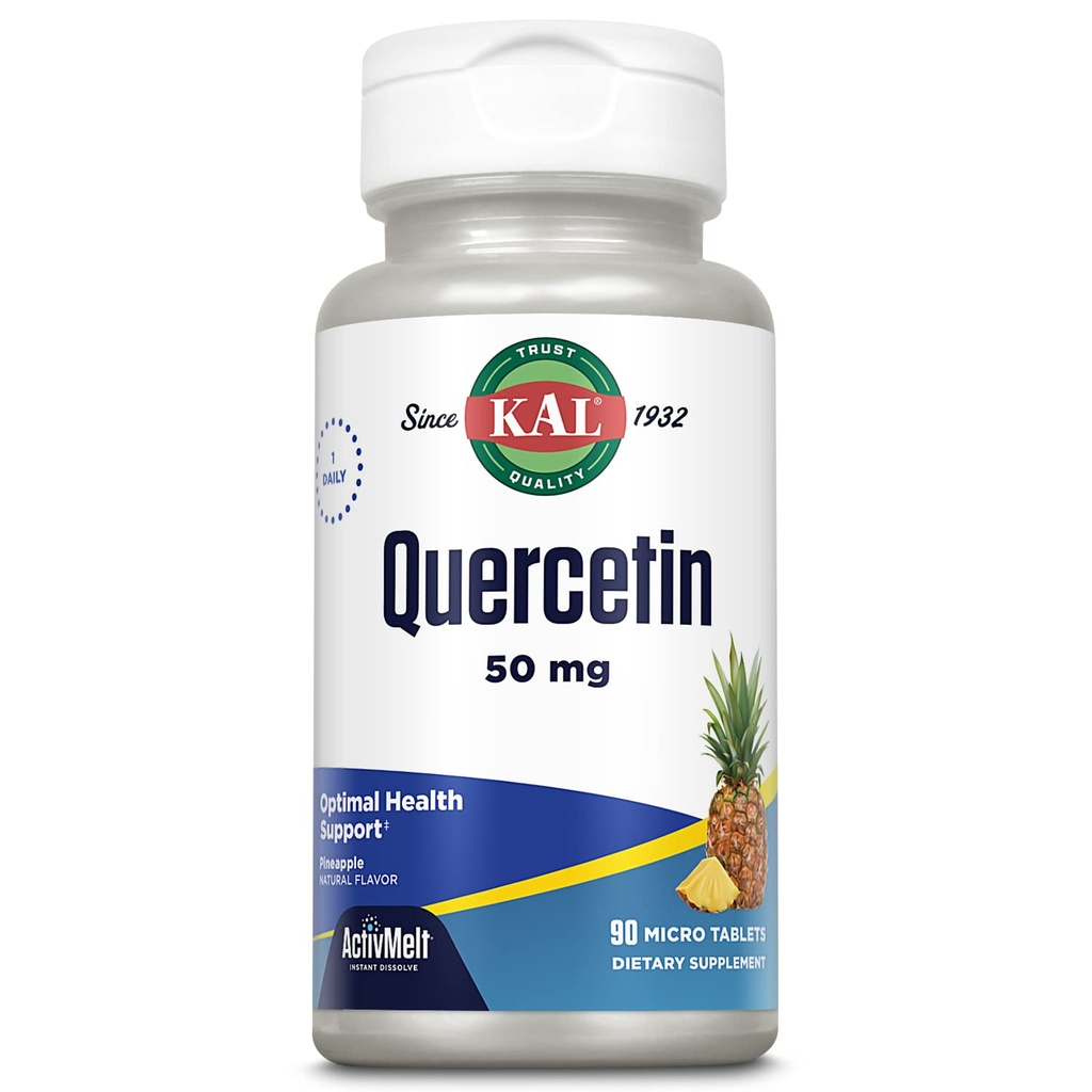 KAL Quercetin ActivMelt, Optimale Gezondheid en Wellness Ondersteuning Supplement, Bioflavonoïden, Natuurlijke Ananas Smaak, 90 Servers, 90 Instant Los Micro Tablets
