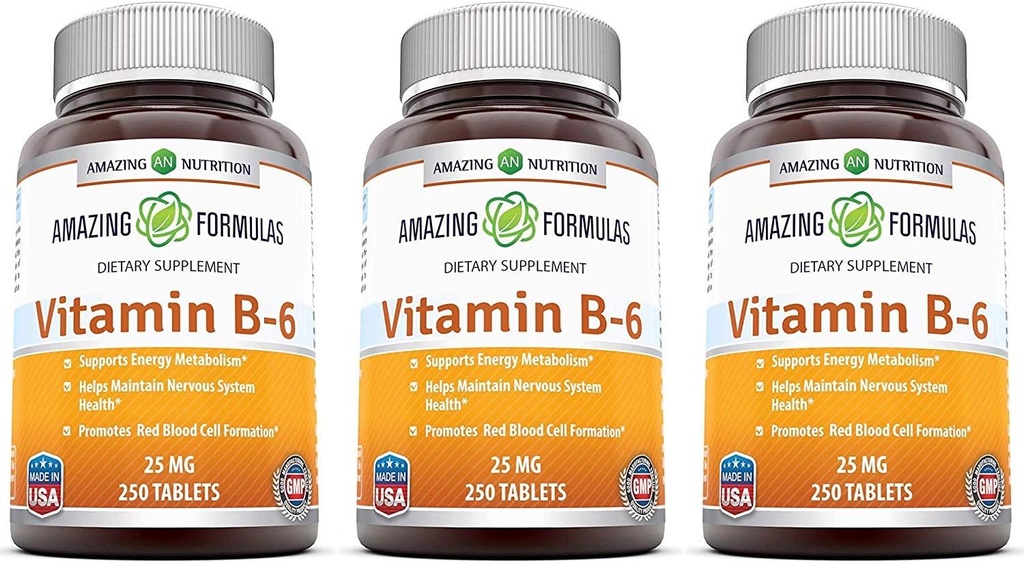 Verbazingwekkende formules Vitamine B6 Pyridoxine 25mg 250 tabletten Supplement 