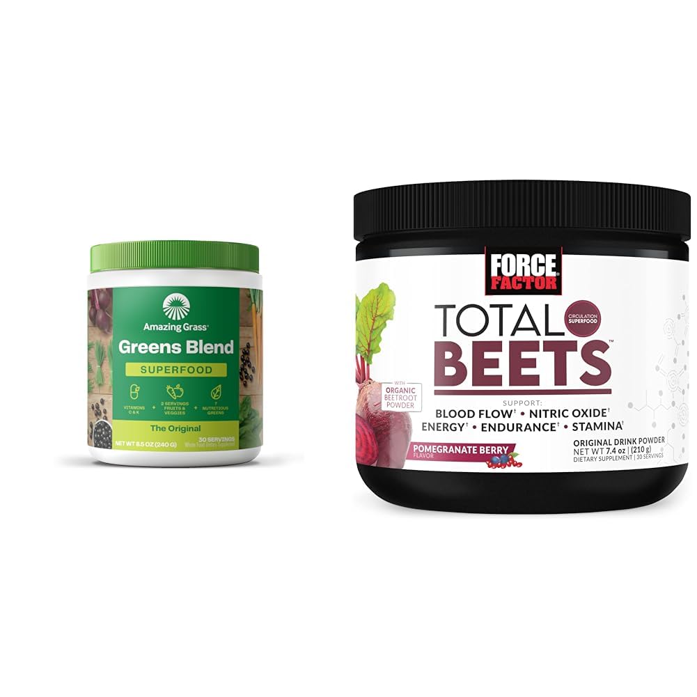Verbazingwekkend gras Groenen Blend Superfood: Super Greens Poeder Smoothie Mix voor Boost Energie & Force Factor Total Beets Drink Mix Superfood Poeder met Nitraten ter ondersteuning van Circulatie,Blood Flow