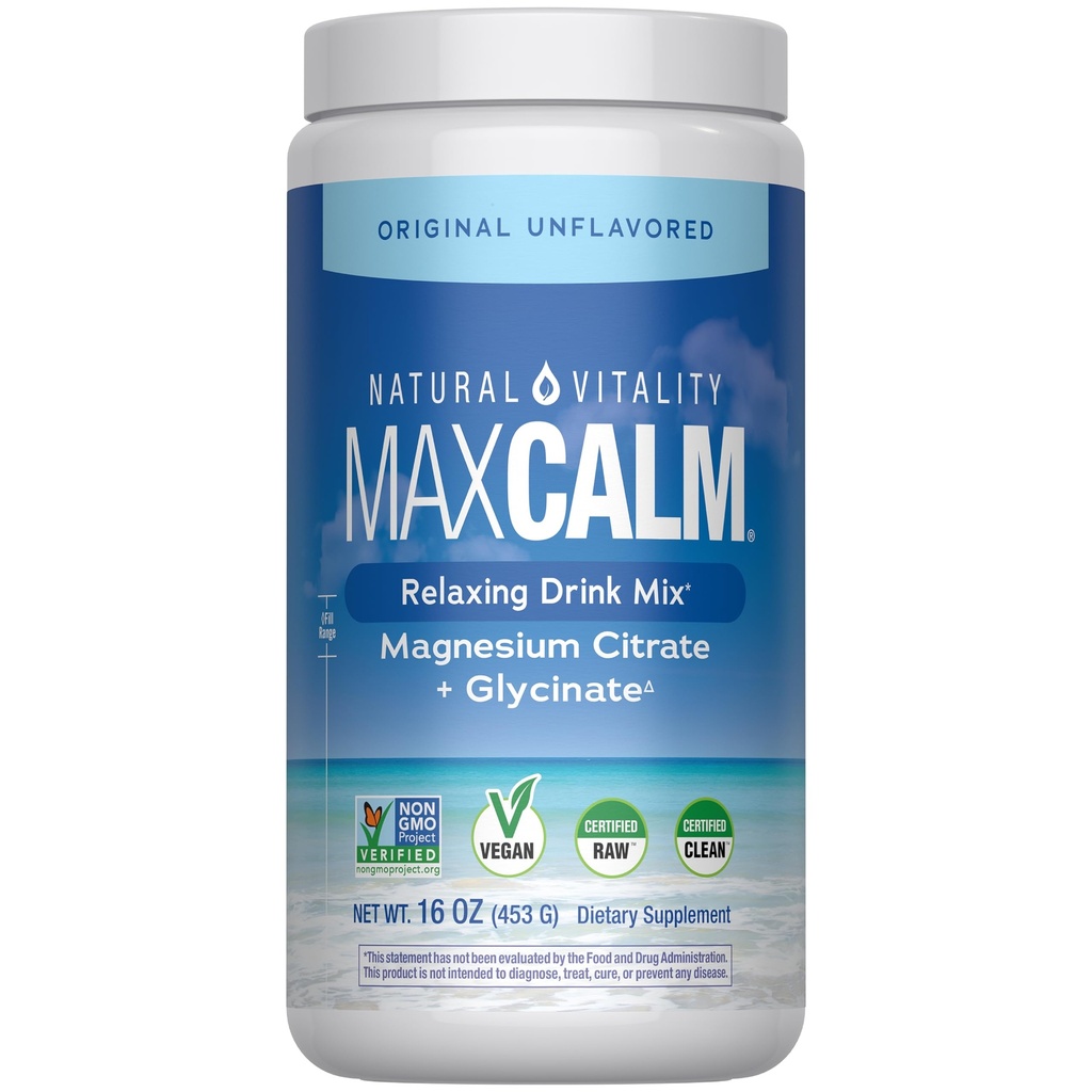 Vitalité naturelle Calme, supplément de magnésium, poudre de mélange anti-stress, sans gluten, végétalien et non-OGM, original non aromatisé, 16 oz