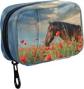 Fustylead Mane Horse dans Poppy Flower Field et Sky Pill Organizer Case avec Zipper 2 fois par jour pour la vitamine et le supplément, 7 jours de voyage Organisateur de cas de médecine