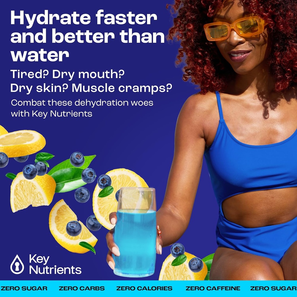 KEY NUTRIËNTEN Multivitamine Elektrolyten Poederverpakkingen - Heerlijke Blueberry Lemonade 40 Pack Hydration Packets - Reizen Hydration Powder - Geen suiker, Geen alorieën, Glutenvrij - Made in USA