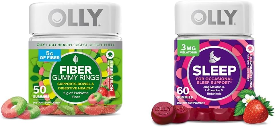 OLLY Fiber Gummy Ringen 50ct & Slaap Gummy 60ct met Melatonine, L-Theanine, Kamille, Lemon Balm