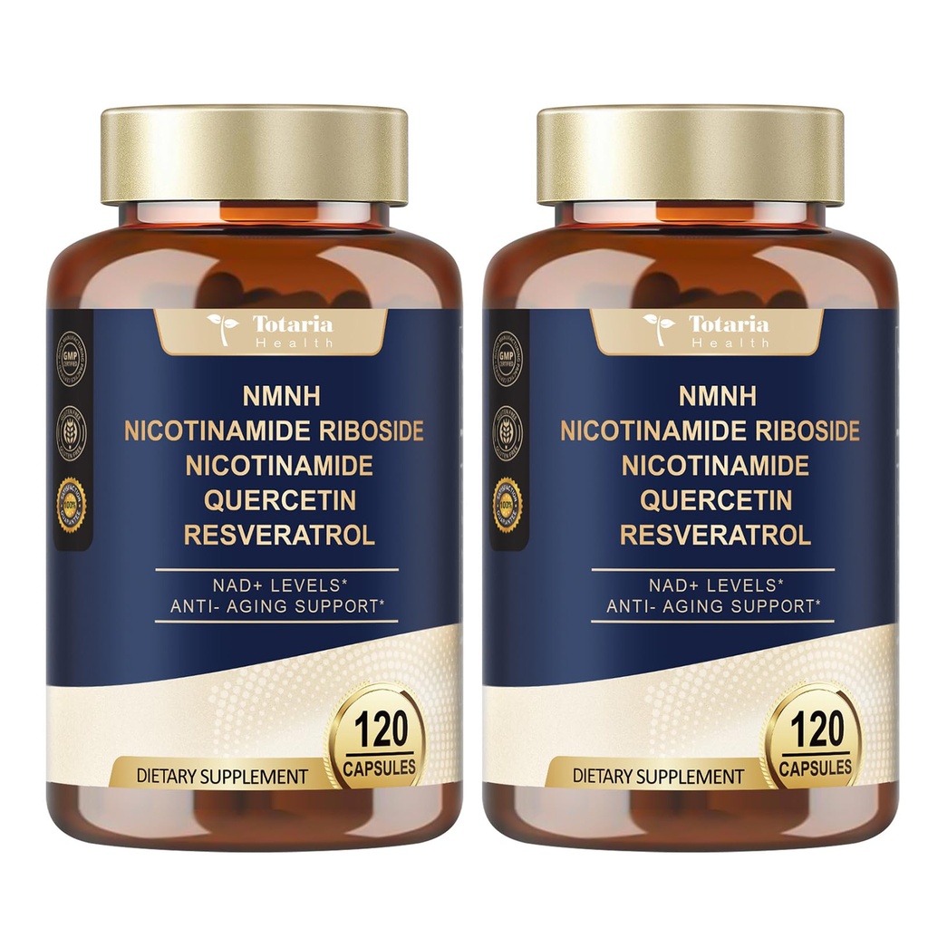 Totaria NMNH (Dihydronicotinamide Mononucleotide), NMNH Supplement w/Niacinamide (Vitamine B3), Quercetin, Trans-Resveratrol, Support NAD+, Anti-Aging, Skin Cell Health & Energy, 240 Tel.