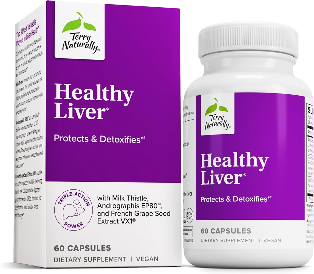 Terry natuurlijk gezonde lever - leverfunctie en gezondheidsondersteuning supplement - Cellular Health Support met Andrographis EP80 & French Grape Seed Extract - Glutenvrije Dieetsupplement - 60 capsules