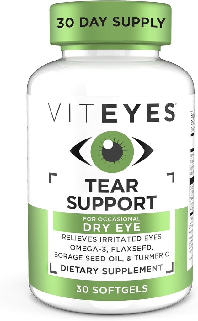 Viteyes Tear Support Eye Soothing Blend, Occasional Dry Eye Supplement, No Eye Drops, Redness Relief, Eye Vitamin, Allergie Ondersteuning voor Itchy Eyes, Omega-3 Fish Oil, 30 Softgels