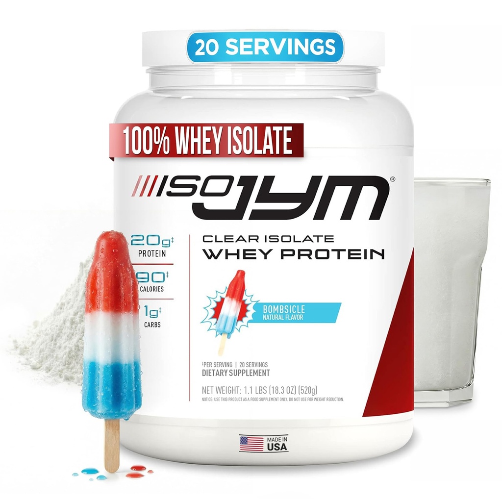 Supplément JYM Science Iso JYM Bombsicle, 90 Calories, 100% Whey Protein Isolate, Zéro Fat, Zéro Sucres, Mélanges clairs, pour les femmes et les hommes, 20 portions