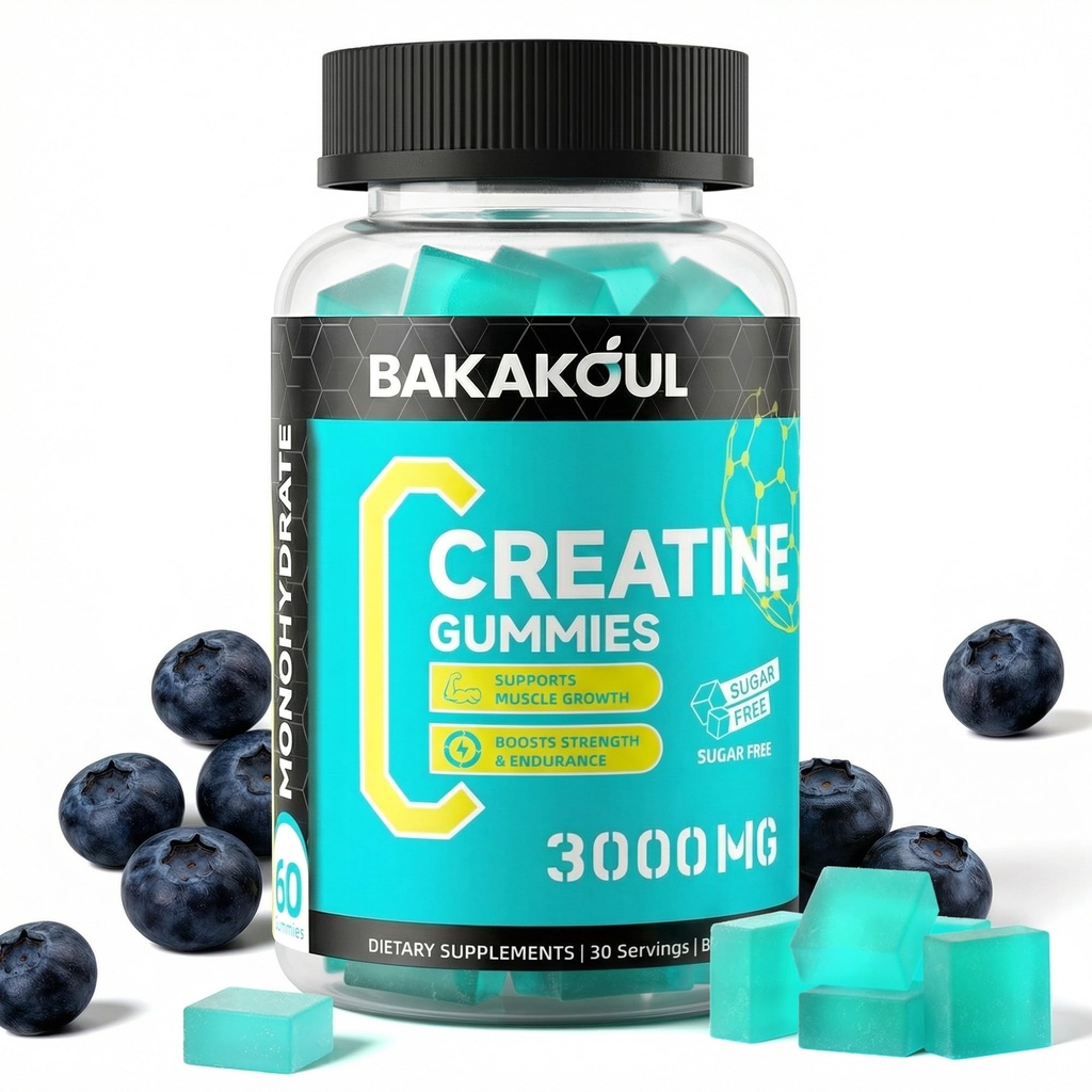 Gommies monohydratées en créatine pour hommes et femmes - 120 Gommies sans sucre avec Glycinat de magnésium, L-Thréonate, L-Taurine + Vitamine B12 pour le soutien musculaire, Energy Boost, 1 Pack