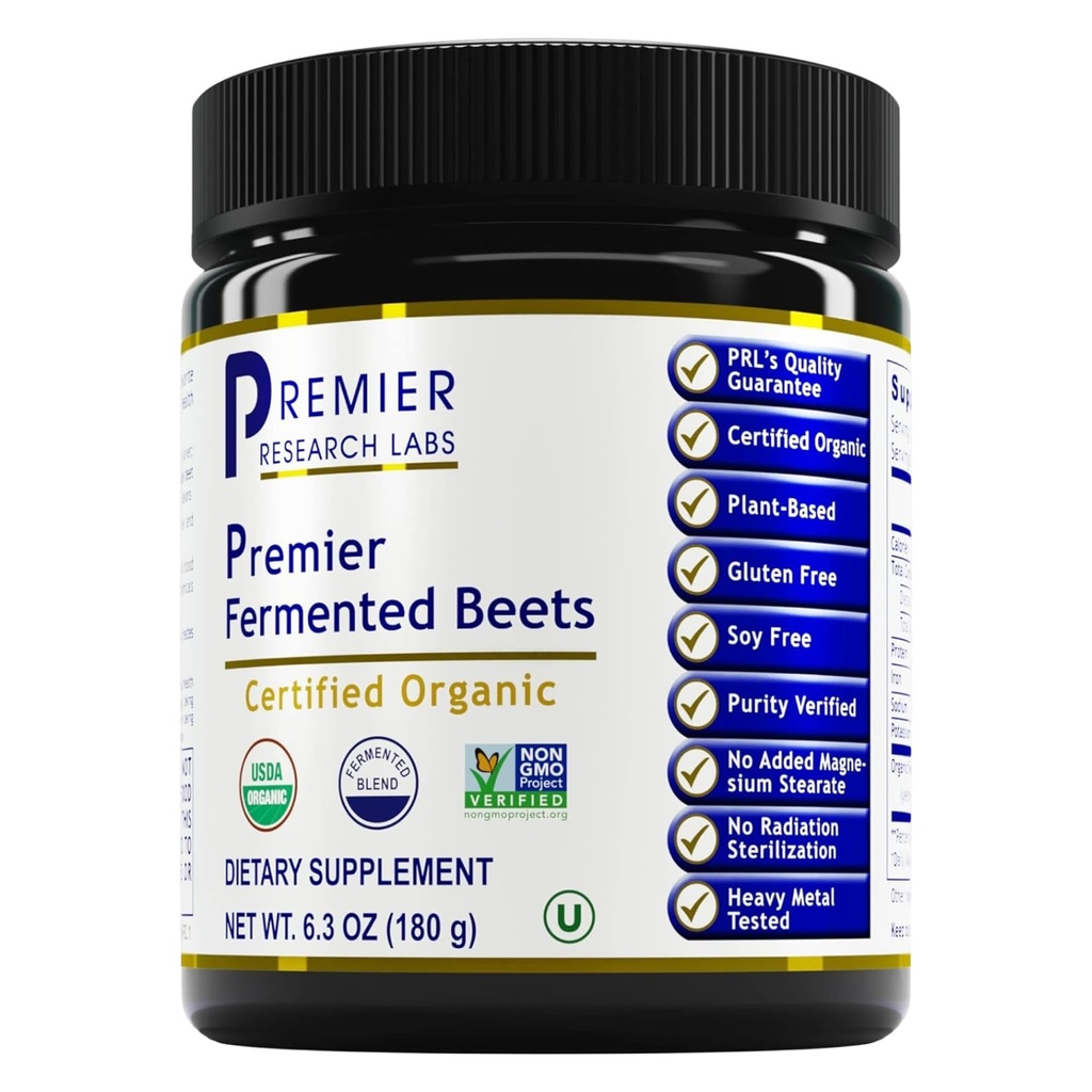 Premier Research Labs Premier Gefermenteerde bieten - Beetwortelpoeder Gefermenteerd, biologisch Gefermenteerde bieten voor mannen & vrouwen, bieten, nitraten, bloeddrukondersteuning, USDA Organic - 6,3 Oz Jar