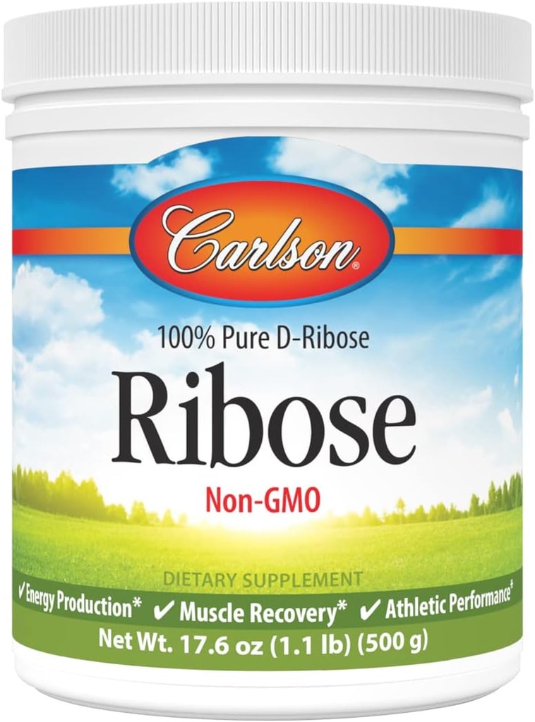 Carlson - Ribose, 100% Pure D-Ribose, Non-GMO, Energy Production, Muscle Recovery & Athletic Performance, 17,6 oz (500 g)