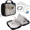 Travel Bijoux Organizer Case Transparent Bijoux de rangement Livre Binder Sac pour Boucles d'oreilles, Anneaux, Collier, Bracelet, Noir