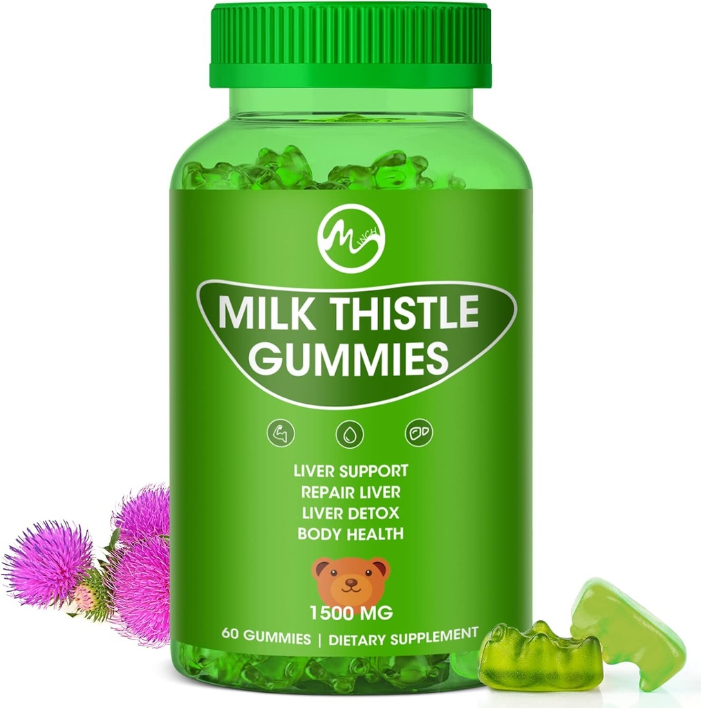 Melkdistel Gummies, Lever Reiniging Gummy, Organische Lever Detox Supplementen voor mannen en vrouwen - 60 Gummies (60 Tellen (pakket van 1))