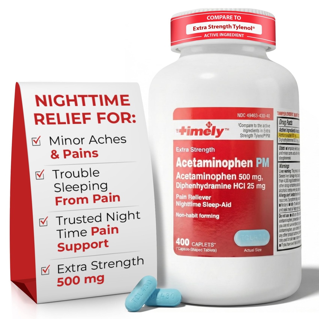 LABS TEMPORAIRE, INC. Acétaminophène en temps opportun PM - Extra Strength PM - 400 Compte - Comparé à Tylenol PM Extra Strength - Pain Relief PM pour une bonne nuit de sommeil - Fabriqué aux États-Unis