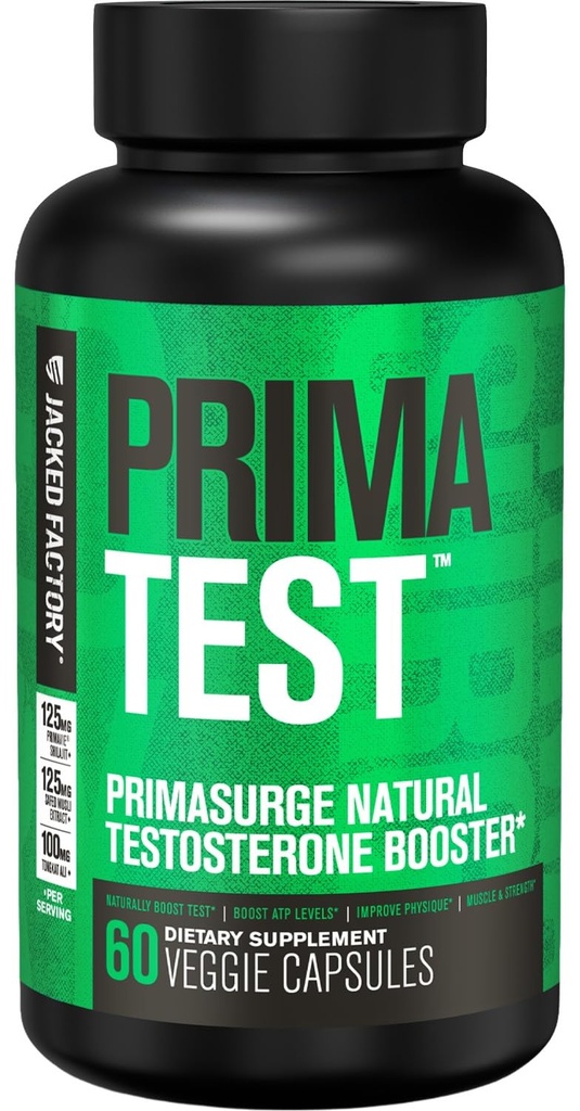 Booster de testostérone Jacked usine pour les hommes PRIMASURGE - w/Tongkat Ali, PrimaVie, Ashwagandha - Boost Vitalité, croissance musculaire et énergie - 60 pilules Veggie