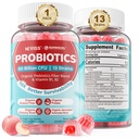 NEVISS Probiotique + Gommies prébiotiques pour les adultes et les enfants 4+, sans sucre à croquer 50 milliards d'UFC avec fibre, vitamine B1 B2 D3 et zinc, pour la santé digestive et gustative, Boost Microflora Diversity, 60 Cts