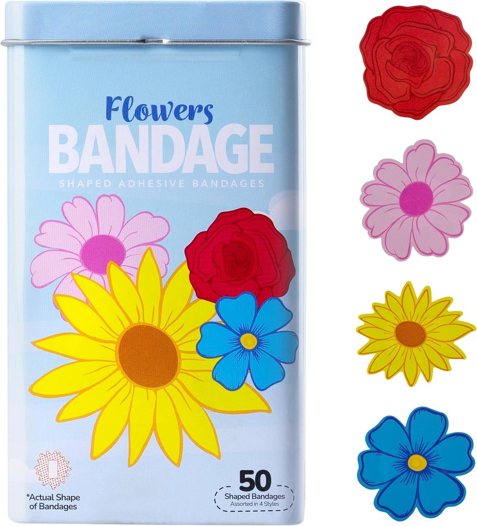 BioSwiss Kids Bandages, Bloemen Gevormd Zelfklevende Bandage Set, Latex Gratis, Steriele Wond Care, 50 Tellen