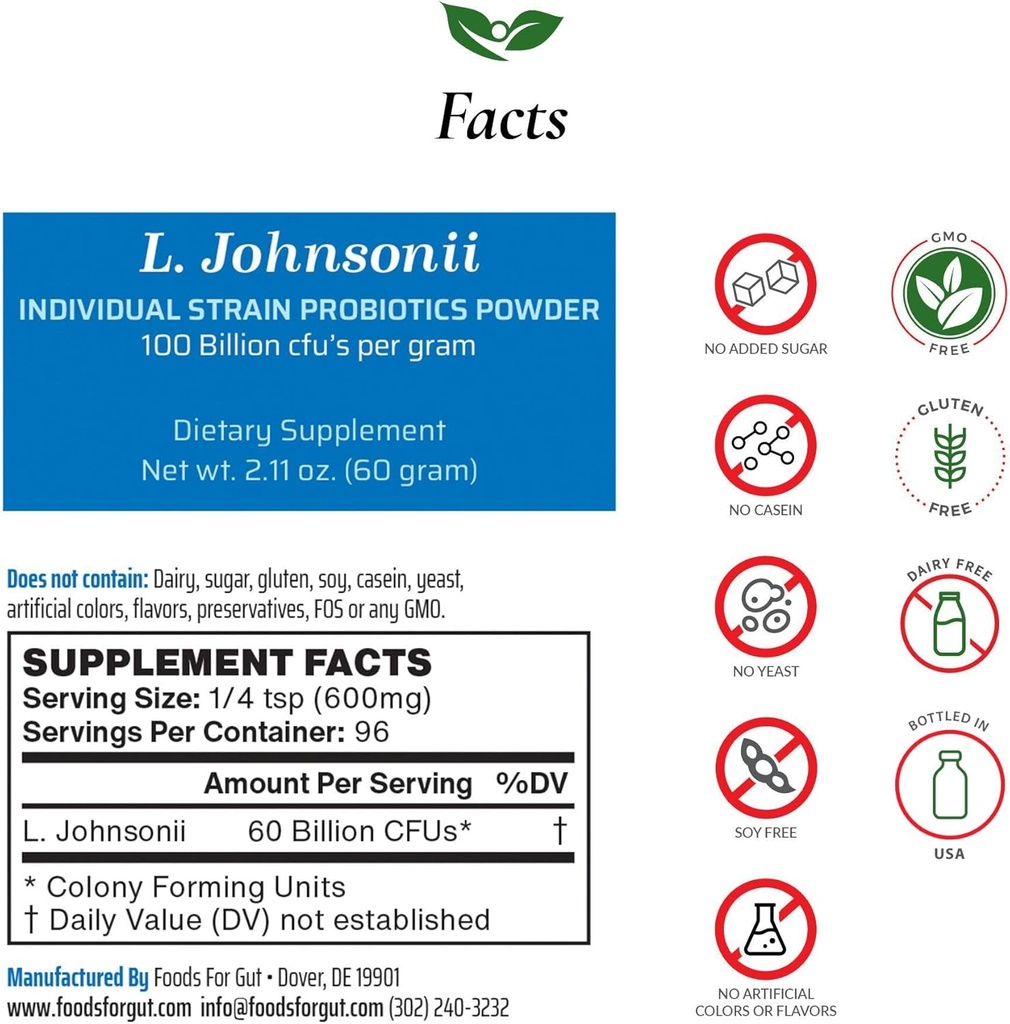 Foods For Gut Lactobacillus Johnsonii Probiotic Powder 100 Billion cfu's 