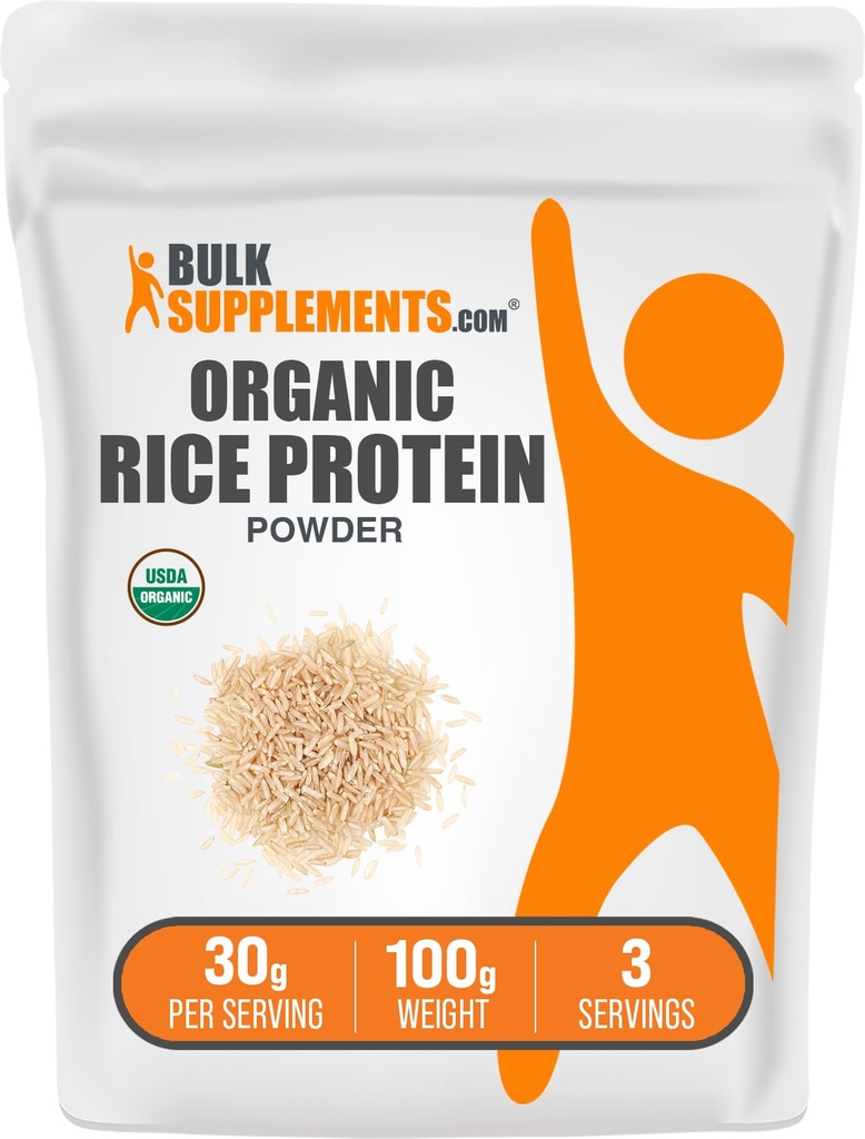 BulkSupplements.com Organic Rice Protein Powder - Vegan Plant Protein, Unflavored - Vegan & Gluten Free, 30g per Serving, 100g (3,5 oz) (Pack of 1)