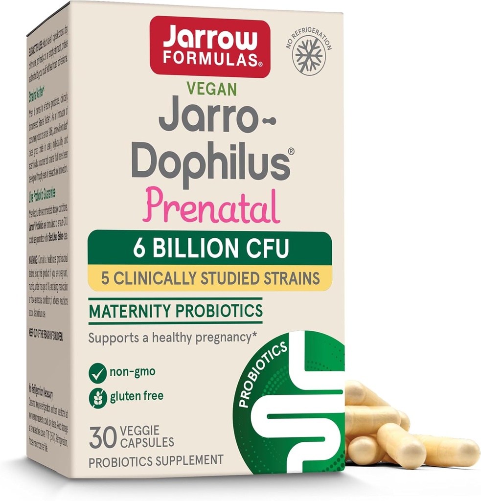 Jarrow Formulas® Jarro-Dophilus® Prenatale Probiotica voor vrouwen, 6 miljard CFU, ondersteunt een gezonde zwangerschap, 30 Veggie Capsules, 30 dagen levering