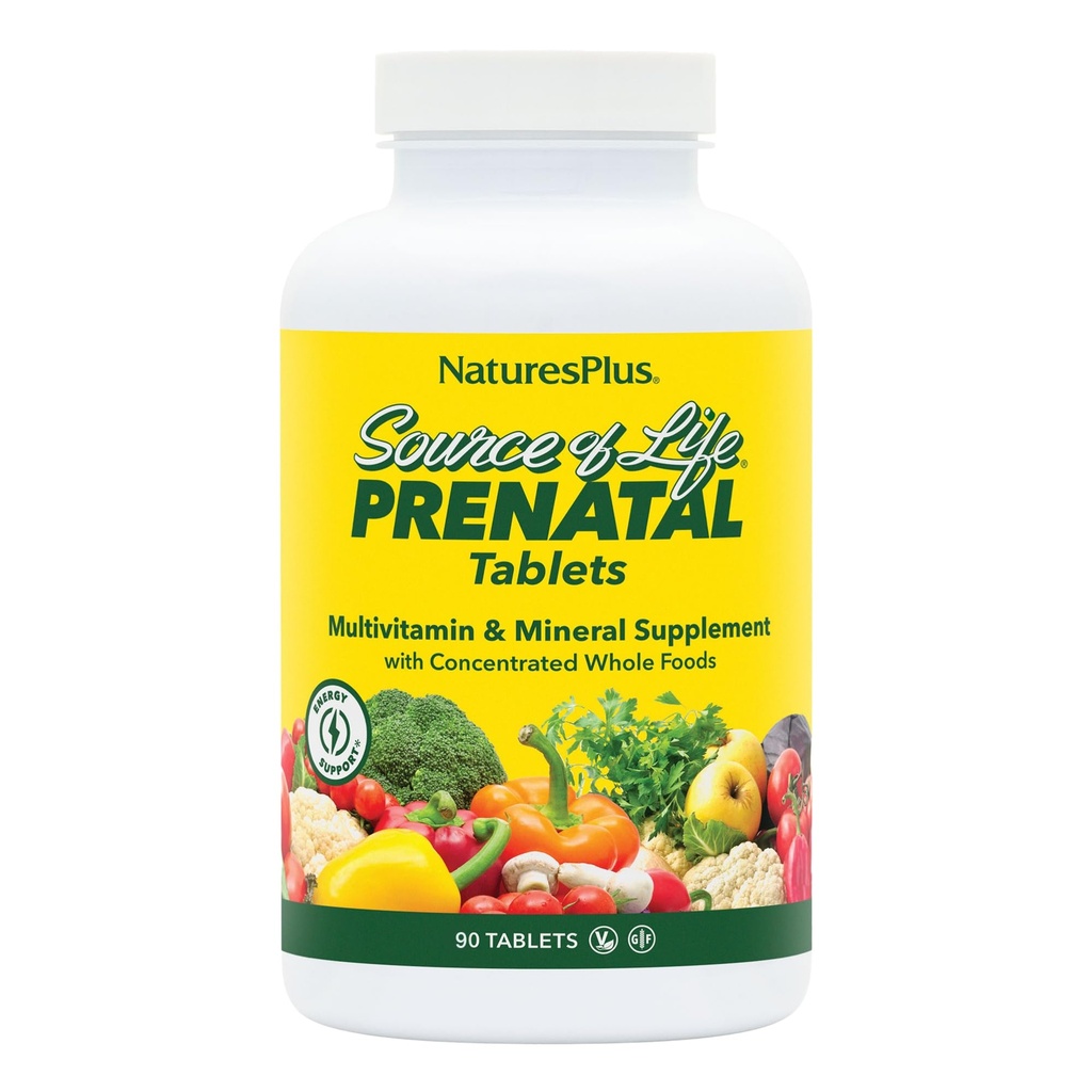 Natures Plus Levensbron Prenatale - 800 mcg Folaat, 90 Vegetarische tabletten - Alle natuurlijke prenatale vitamine en mineralen met ijzer en calcium - Optimale gezondheid en energie - Glutenvrije - 45 porties