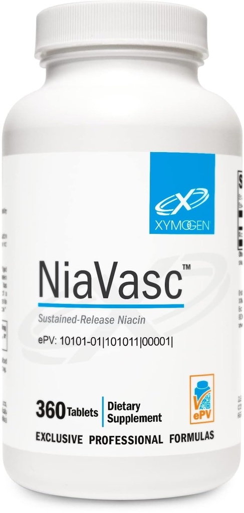 XYMOGEN NiaVasc Niacin 500mg - Sustained-Release Niacin for a Lesser Flushing Effect - Ondersteunt het onderhoud van gezonde bloedlipiden (360 Time-Release Tablets)