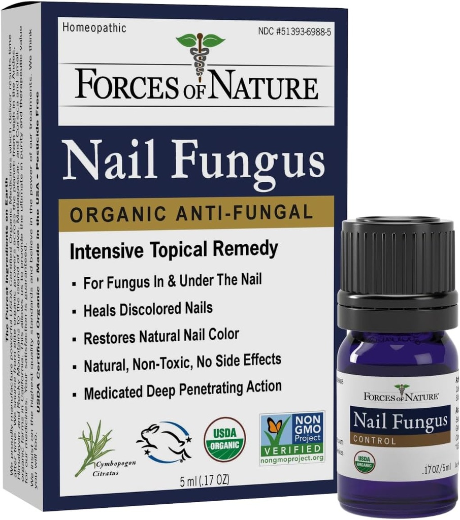 Natuurkrachten Teennagel Schimmelbehandeling, Organische Antischimmel Herstelt Uiterlijk van Teennagels en Vingernagels, Homeopathische Geneeskunde voor Gebarsten, Droog, Beschadigde & Verkleurde Nagels, 0,17 FL OZ
