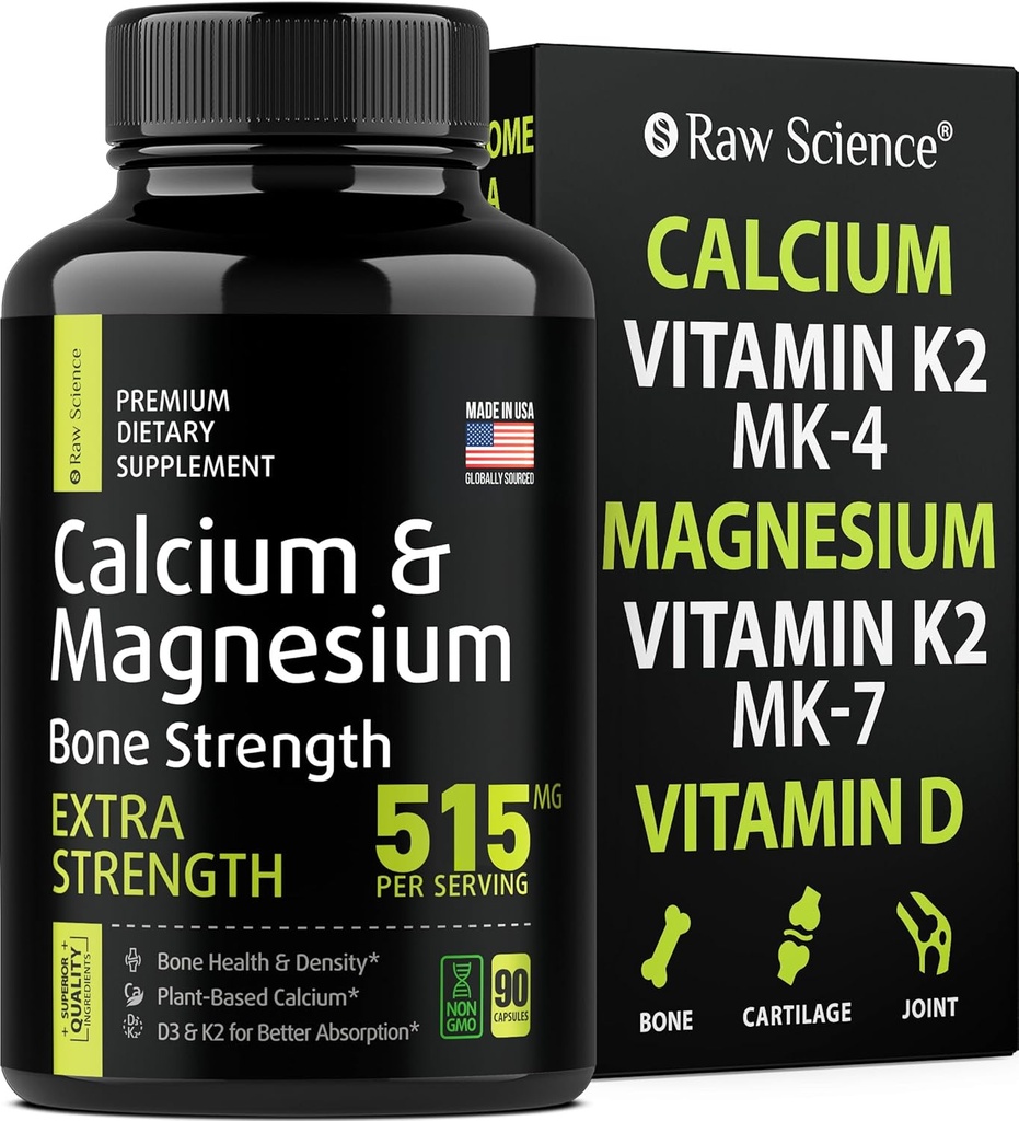 Calciumcitraat met vitamine D3 K2 & Magnesium Glycinate - Bone Strength Supplement - Plant Based Calcium Supplements for Women & Men - Magnesium and Calcium D3 K2 Pillen voor Bone Health - 90 Capsules