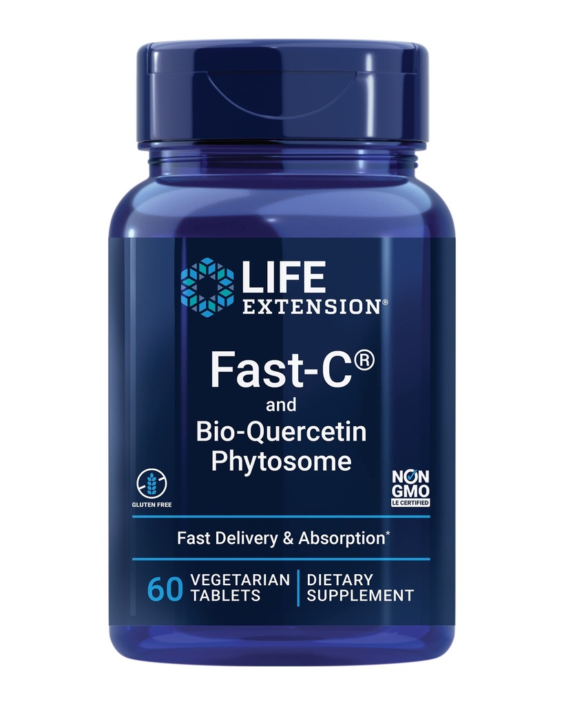 Life Extension Fast-C® en Bio-Quercetin®, Snelle levering en absorptie, Vitamine C, Fenegriek, Immuunondersteuning, Magnesium, Glutenvrij, Non-GMO, Vegetarisch, 60 tabletten
