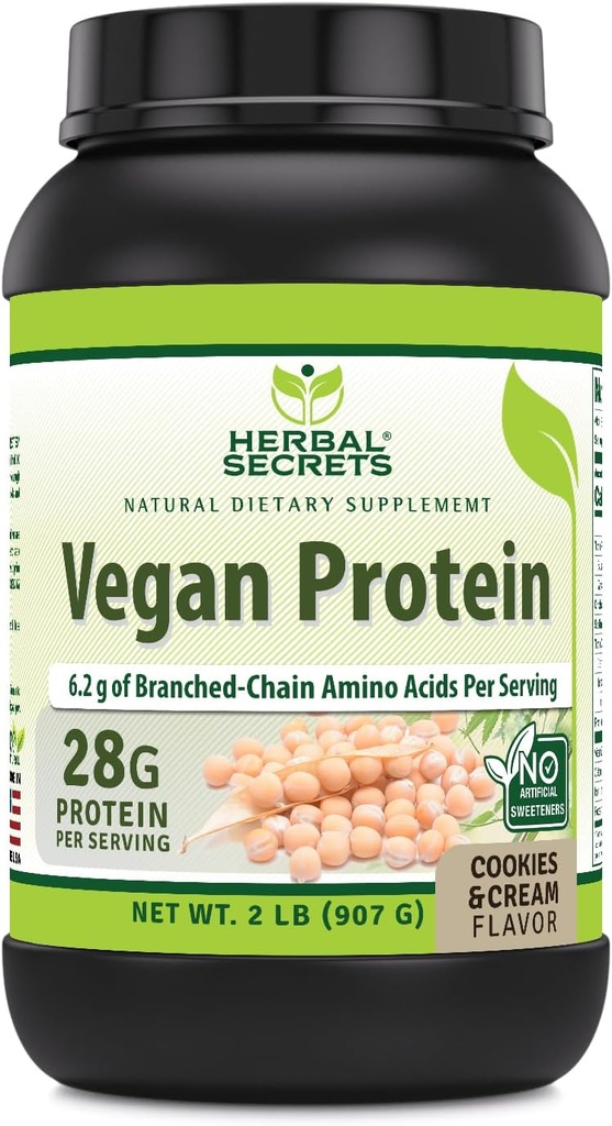 Secrets à base de plantes Protein végétalien (en anglais) Cookies et crème Saveur (en anglais) 28 Grams Protein (en anglais) 23 portions (en anglais) 6.2 Grams BCAA Supplement (en anglais)