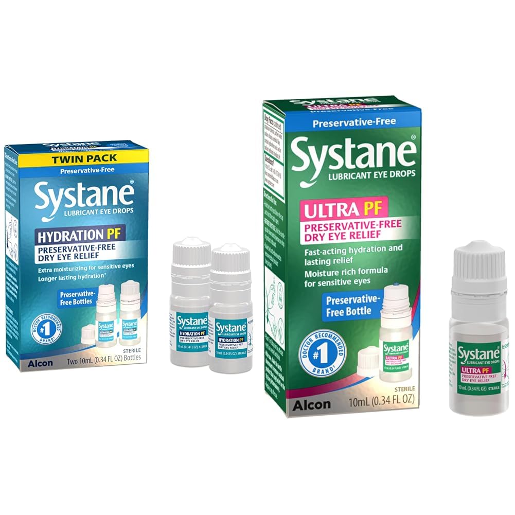 Hydratation de systane Multi-Dose et Ultra PF gouttes oculaires sans réserve Twin Pack (2x10ml) et lot de 10ml