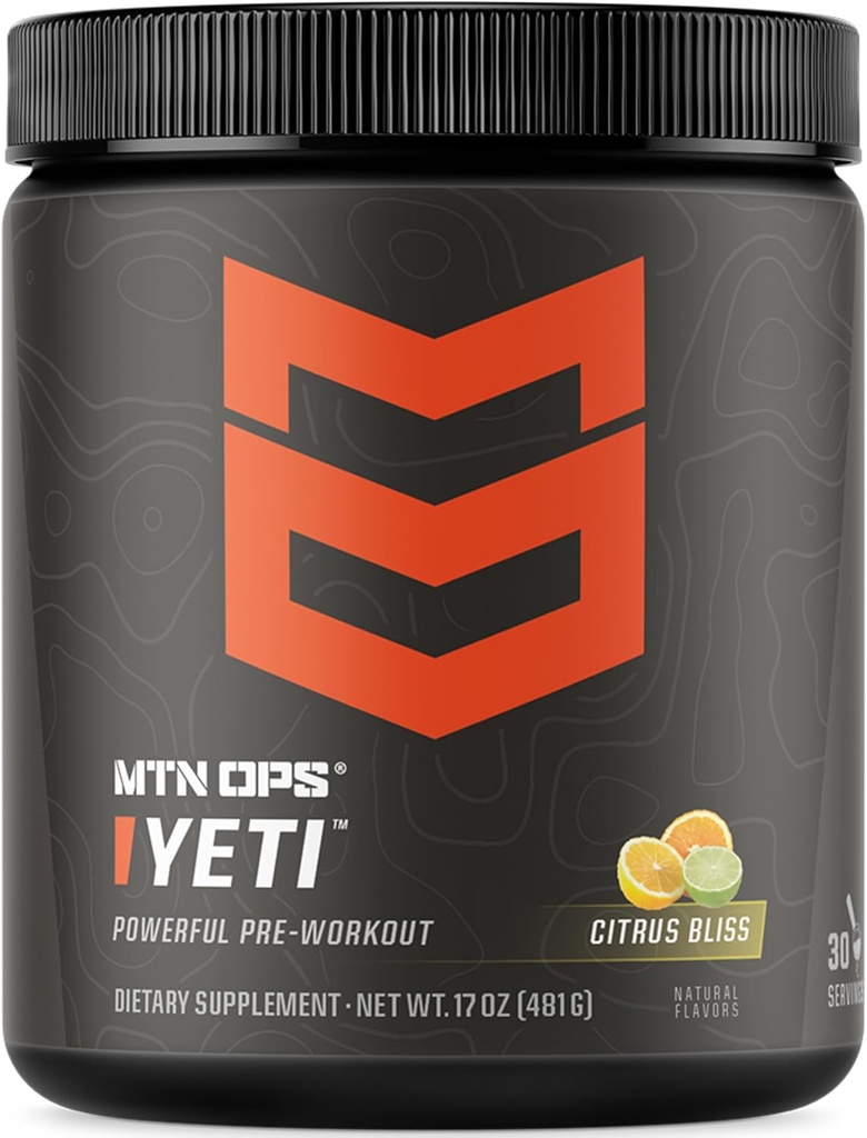 MTN OPS Yeti Pre-Workout Powder Energy Drink met Creatine, 200mg Cafeïne & BCAA's met Beta Alanine, 30-Serving Tub, Citrus Bliss