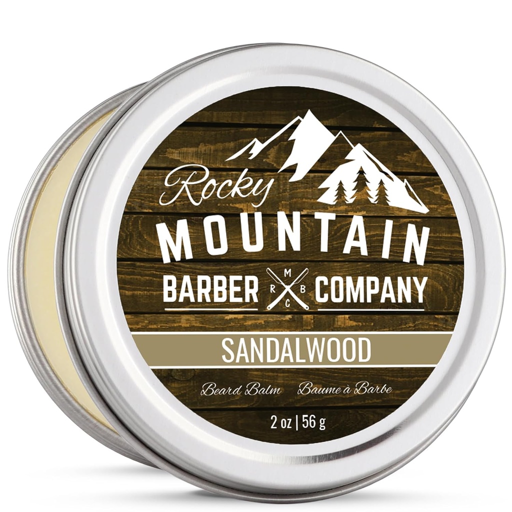 Baume à barbe – Mélange de bois de santal – Barber des montagnes Rocheuses – avec la cire d'abeilles riches en nutriments, Jojoba, beurre de karité, huile de coco – contient de l'huile essentielle de santal véritable