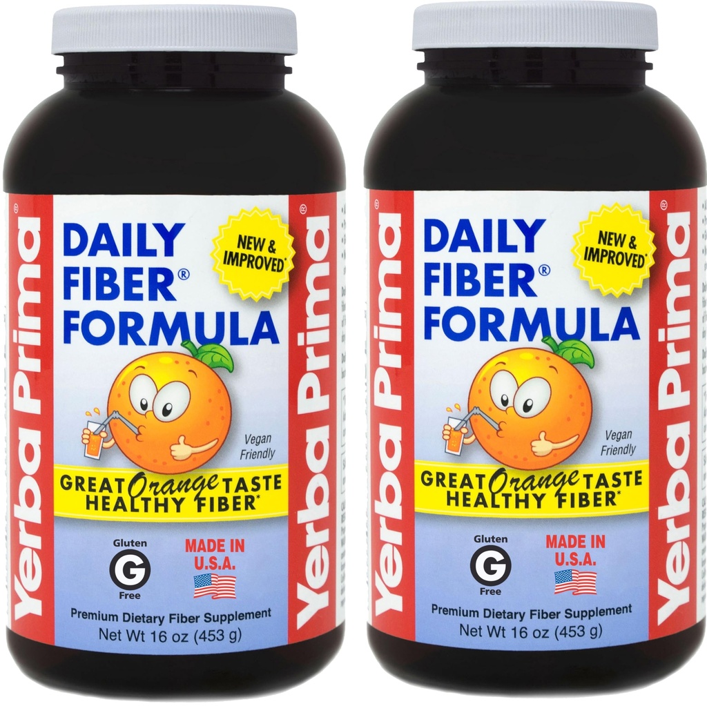 Yerba Prima Daily Fiber Formula 16 oz (pakket van 2) - Premium Dieet Fiber Supplement, Non-GMO, Glutenvrij, Made in The USA, Orange Flavor