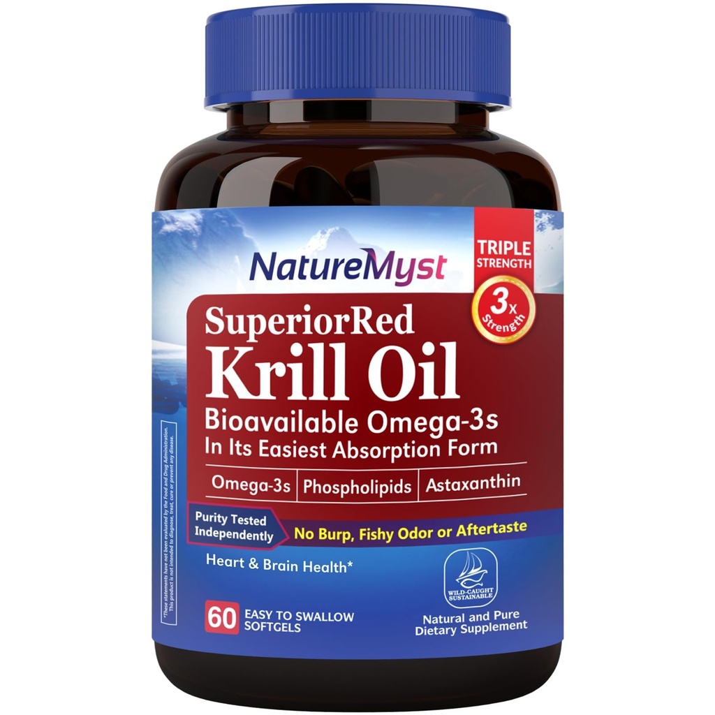 Krill Oil 1000 mg Softgels, Krill Oil Omega-3s, EPA, DHA, Astaxanthine & Fosfolipiden, 60 Count (pack van 1), Non-GMO, No Gluten, Made in The USA
