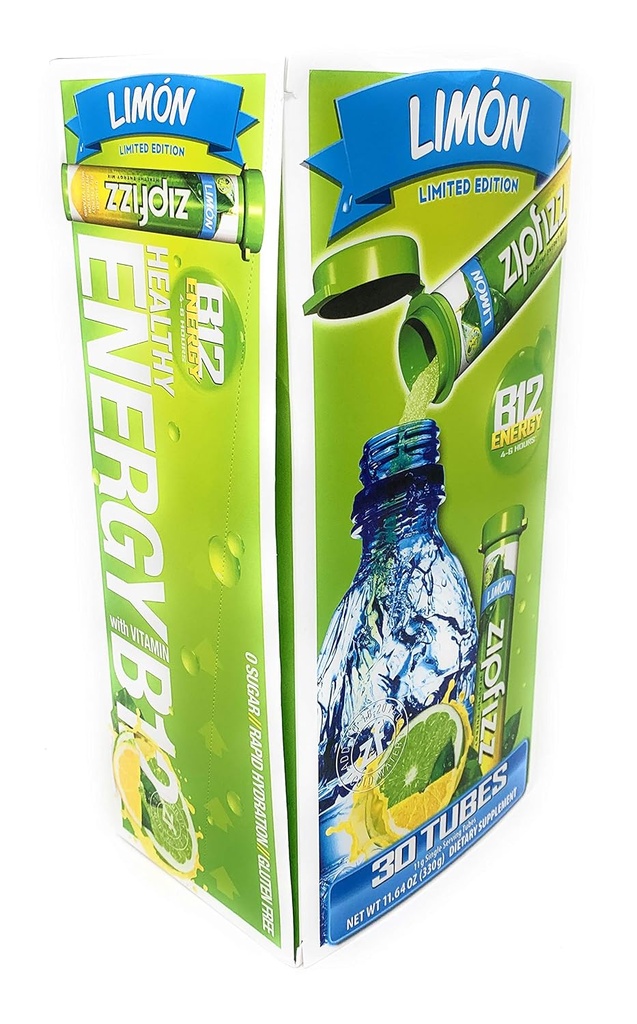Zipfizz B12 Energy 30 Tubes Dieetsupplement Limon (beperkte editie), 11.64 Ounce