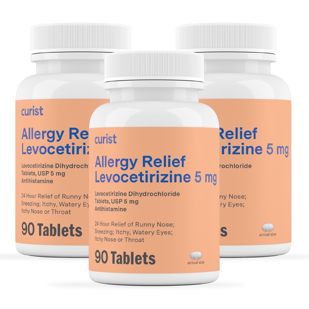 Curist Generieke Levocetiizine Dihydrochloride 5 mg Bulk (270 tabletten), Allergie pillen, 24 uur Allergie Relief - Allergie Geneeskunde (3 verpakkingen van 90 tabletten)