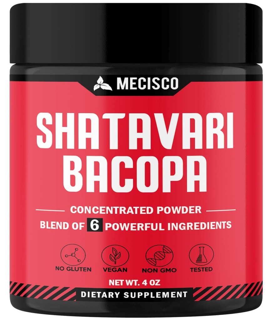 6in1 Shatavari poudre biologique - mélangé avec la racine Shatavari, Bacopa Monnieri, Ashwagandha racine, Vitex Berry, Fenugreek et poivre noir - soutient le rajeunissement, favorise l'énergie et la vitalité - 4 Oz