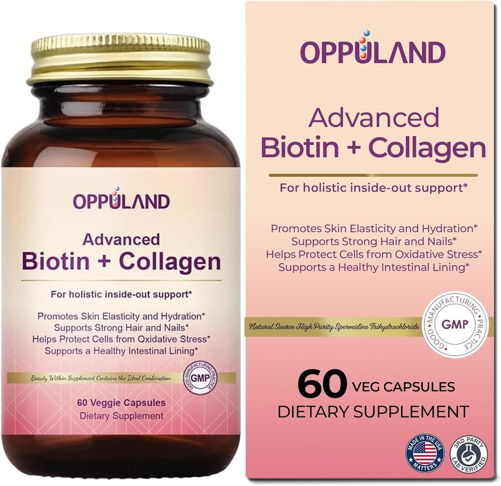 Biotine en Collageen Supplementen-Biotine 5000 mcg + Collageen voor vrouwen-Supports Sterk haar, Nagels & gezonde huid-60 Veggie Capsules