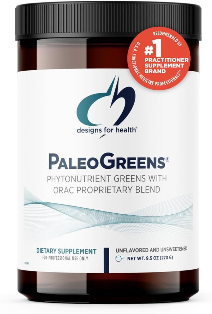 Designs for Health PaleoGreens - Meer dan 90% Organic Super Green Shake Powder with grostes, Bessen, Enzymes + Antioxidanten - Non-GMO Drink Mix, Unflavored + Unsweeted (30 Serves / 270g)