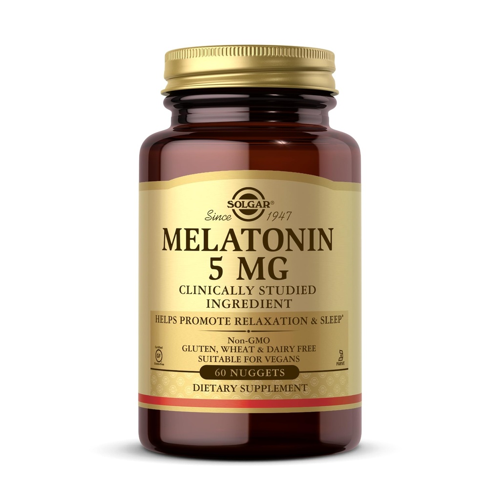 Solgar Melatonine 5 mg, 60 Nuggets - helpt ontspannen en rusten te bevorderen - klinisch bestudeerd Melatonine - veganistisch, glutenvrij, zuivelvrij, Kosher - 60 porties