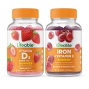 Levensvatbare Vitamine D 5000 IE + Ijzer met Vitamine C, Gummies Bundle - Geweldige Proeverij, Vitamine Supplement, Glutenvrij, GGO-vrij, Kauwgom