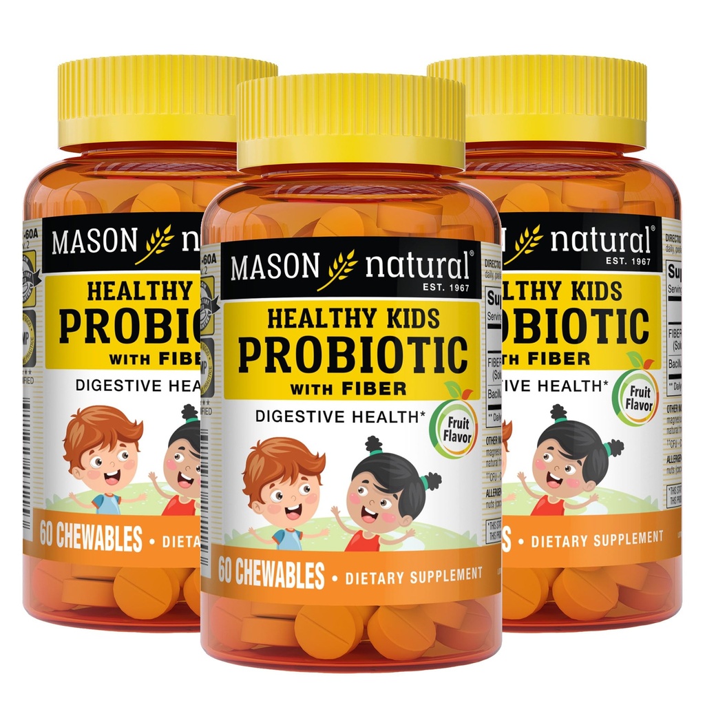 MASON NATUURLIJKE Gezonde Kids Probiotic met vezel - gezonde spijsverteringsfunctie, Verbeterde Gut Health, 60 Kauwtabletten (pakket van 3)