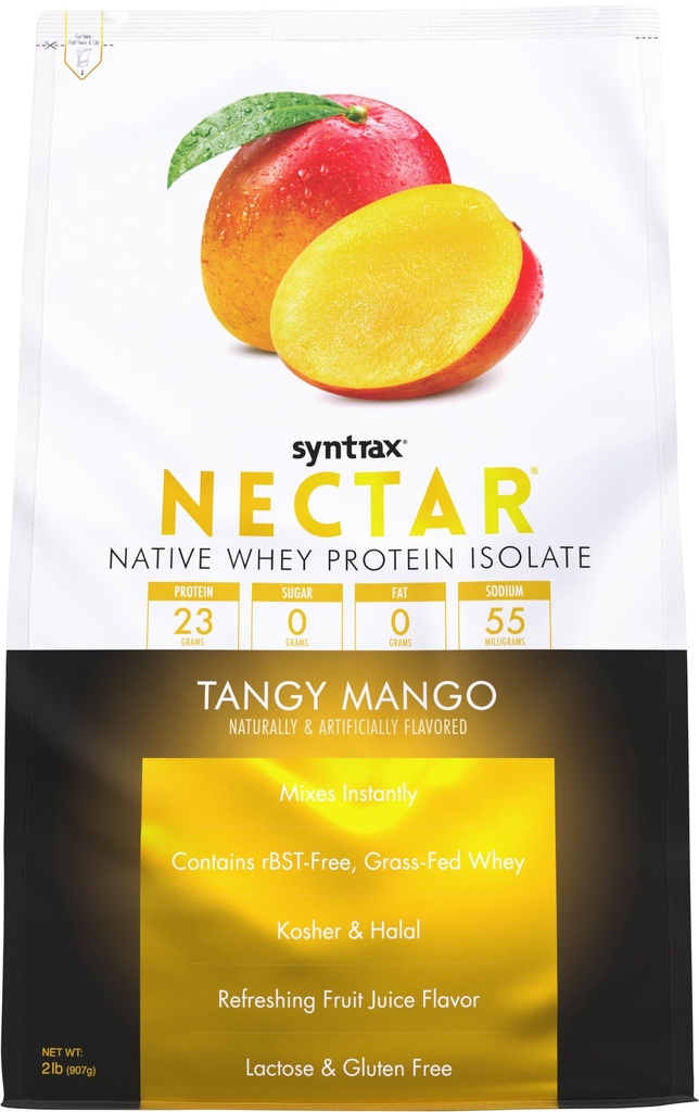 Syntrax Nutrition Nectar,100% Wei Proteïne Isolaat Poeder, Verfrissende Fruitsap smaak, Tangy Mango, 2 lbs.