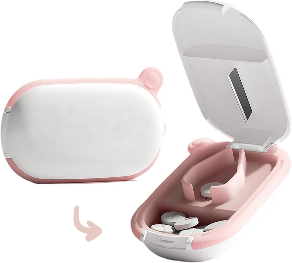 MURRI&MURRDI Kleine Pillensnijder en Organisator voor Kleine of Grote Pillen, Portable Medicine Cutter voor Zaktas, Pillenhouder Cutter voor Vitaminen, Tabletten, Medicijnen, Roze