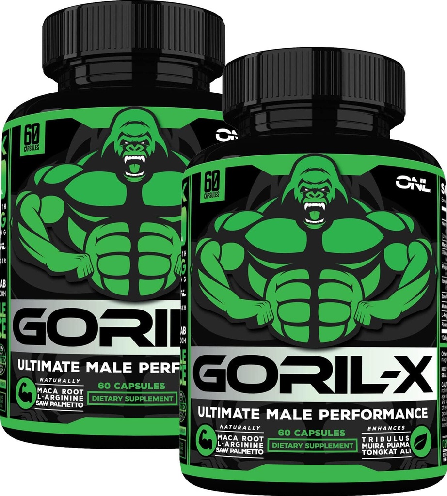 Testosteron Booster Supplement voor mannen - Goril X workout Mannelijke verhoging pillen 1000mg - Verhoog grootte, sterkte en energie - met geile geitenkruid, Tongkat Ali & Tribulus Terrestris - 60 capsules (2pk)